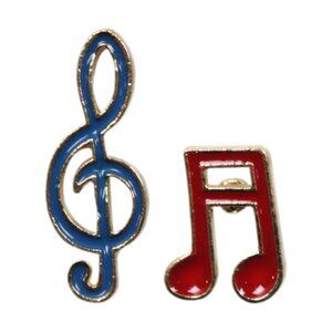 2 PIECE Eighth Note Treble Clef Enamel Pin - Red Blue Musical Symbol Apparel NWT